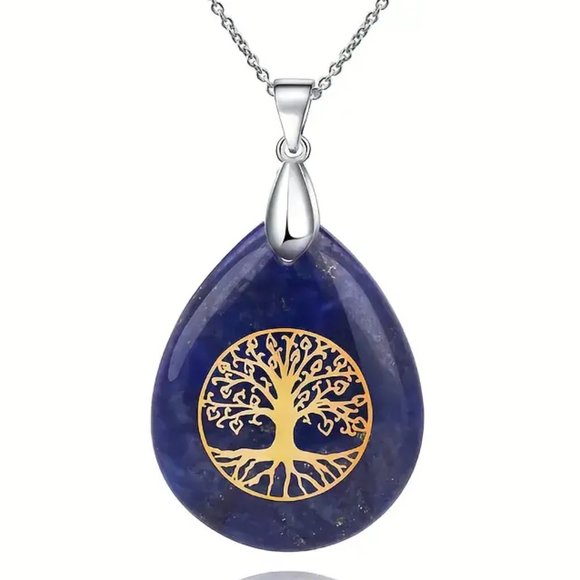 Lapis Lazuli Tree Of Life Natural Stones Necklace Gemstone Healing Pendant - Picture 2 of 2